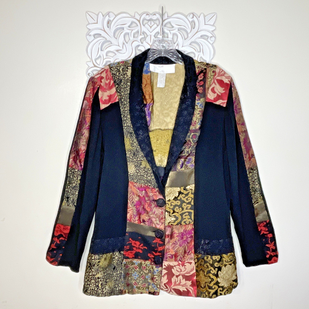 VTG Patchwork Tapestry Boho Jacket M Baroque Broc… - image 1